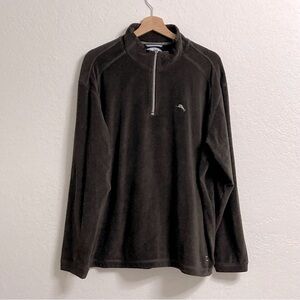Tommy Bahama Brown Velour Quarter Zip Sweater, Size XL